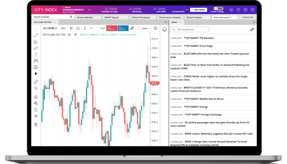Laptop screen showing financial chart