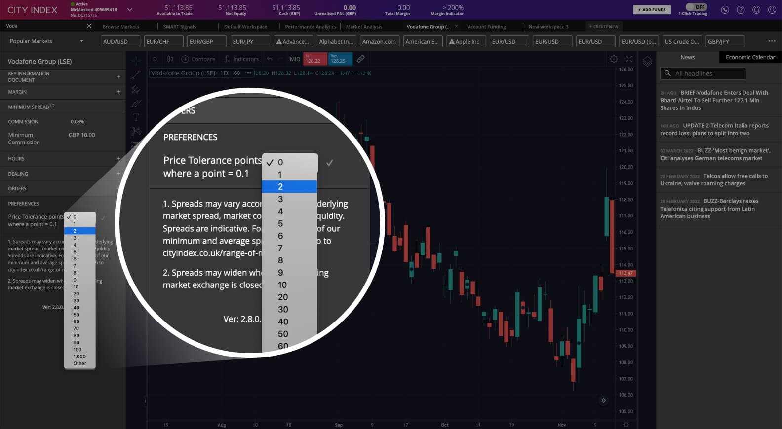 Order and positions price tolerance