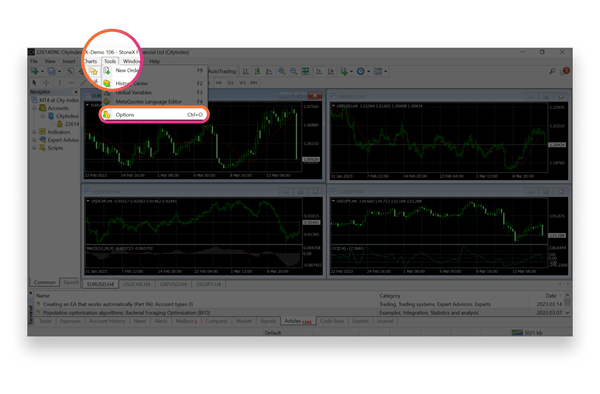 Screenshot of MetaTrader 4 (MT4) 
