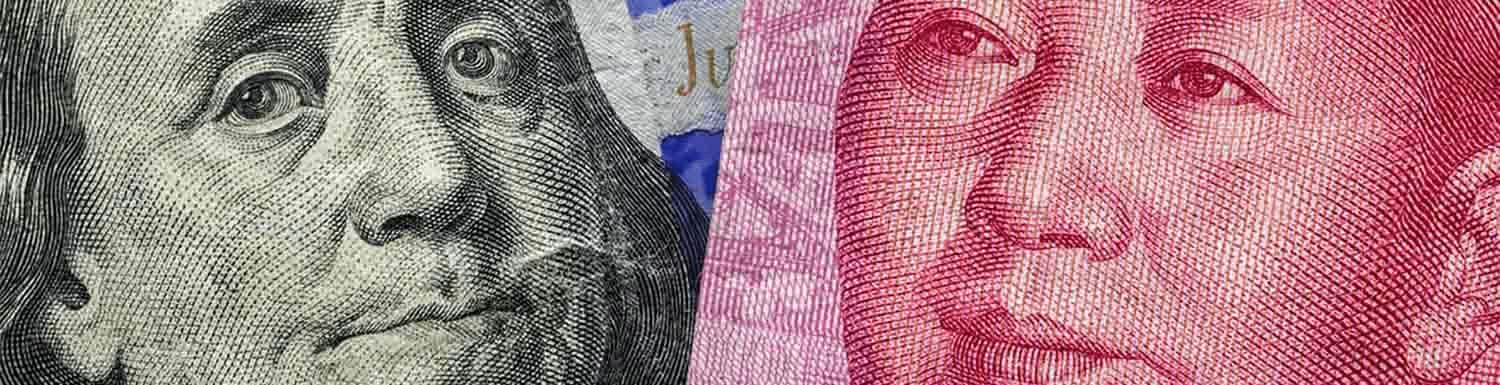 Trade War2 Close up of USD vs China currency bank notes