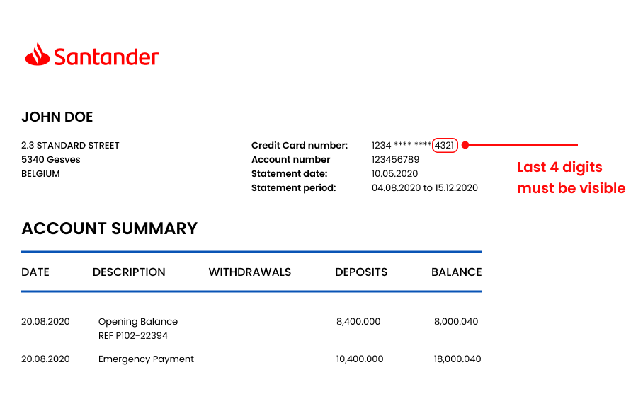 Account statement Santander