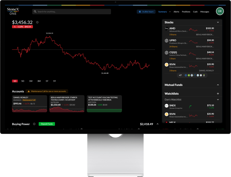 StoneX One desktop screen